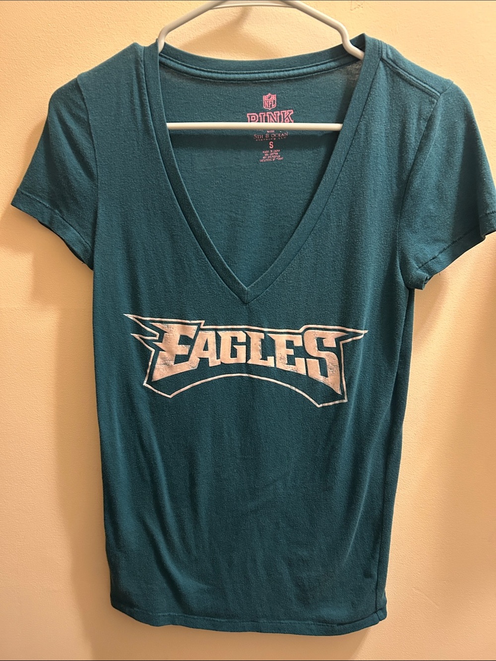PINK Victoria's Secret Teal V-Neck Eagles Tee